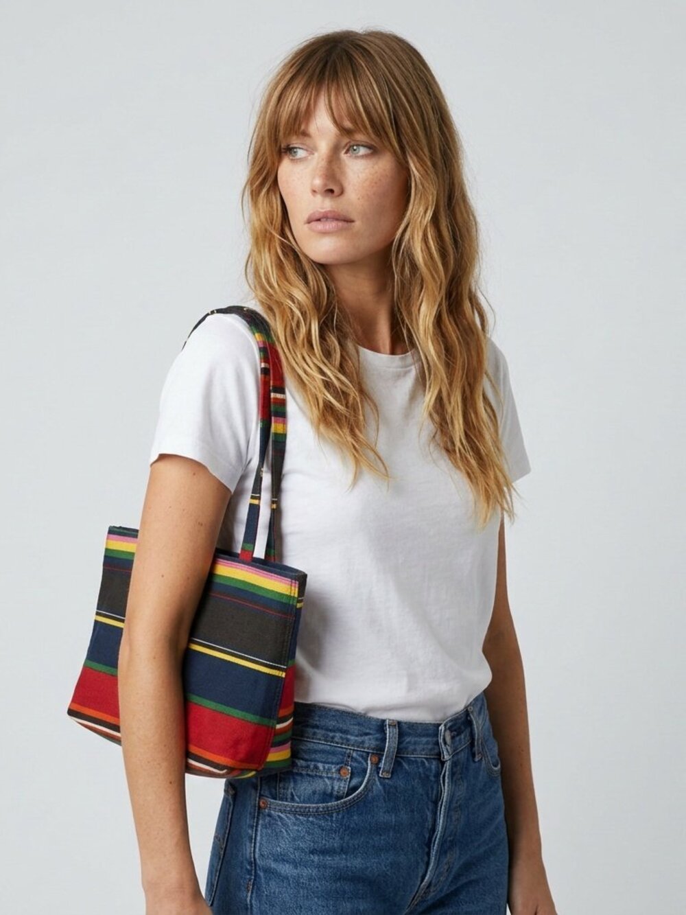 Candy Striped Cotton Canvas Bold Colorful Rainbow Striped Shoulder Bag